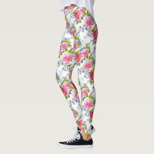 Legging Padrão Floral Cinza Rosa Rosa Rosa Elegante