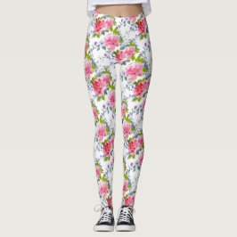 Legging Padrão Floral Cinza Rosa Rosa Rosa Elegante