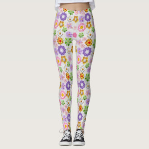Legging Padrão Floral Colorido 3D moderno 03x4 Offwhite BG