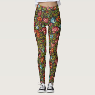 Legging Padrão Floral Colorido Antigo por Toda a Peça