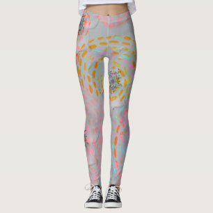 Legging Padrão floral colorido com linhas gráficas pontilh