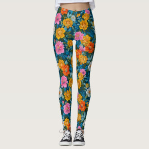Legging Padrão Floral Colorido Rustic Vintage em Azul (2)