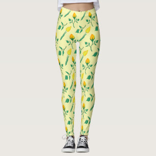 Legging Padrão floral com rosa amarela e flores tulipas