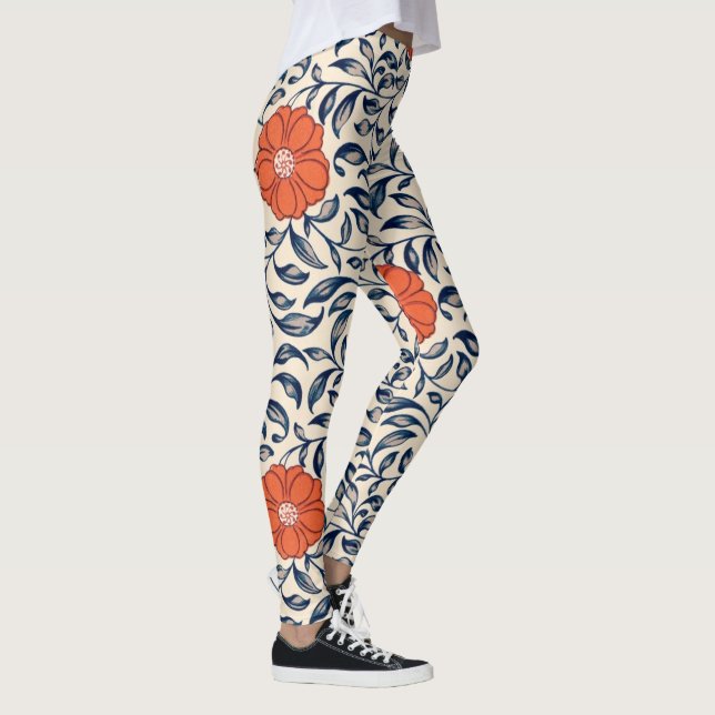 Legging Padrão floral contínuo com flor laranja vibrante (Direita)