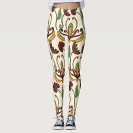 Legging Padrão floral contínuo com flores vermelhas e amar