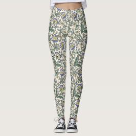 Legging Padrão floral contínuo em azul, amarelo e branco