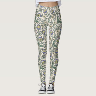 Legging Padrão floral contínuo em azul, amarelo e branco