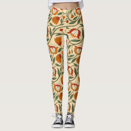 Legging Padrão floral contínuo em fundo bege