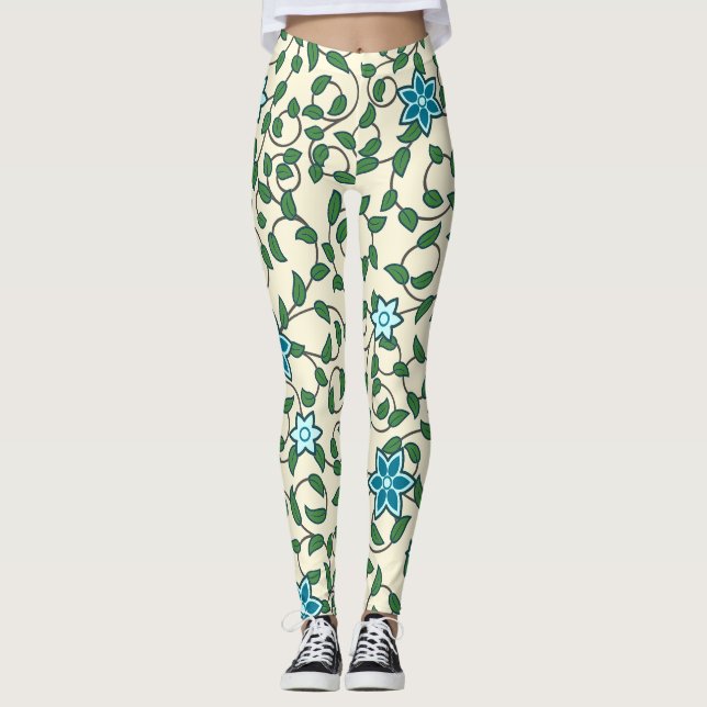Legging Padrão floral contínuo em fundo bege (Frente)