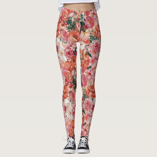 Legging Padrão Floral Cor-de-Rosa Laranja (Frente)