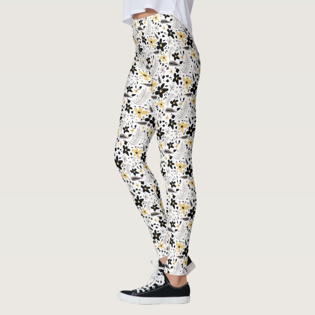 Legging Padrão Floral da Cinza Amarela abstrato (Esquerda)