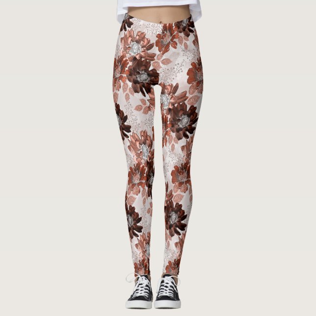 Legging Padrão floral da cinza marrom-aquarela. (Frente)