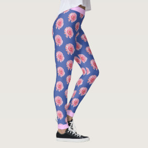 Legging Padrão Floral da Flor Rosa em AZUL