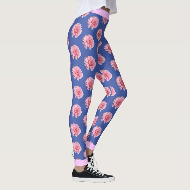 Legging Padrão Floral da Flor Rosa em AZUL (Direita)