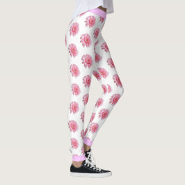 Legging Padrão Floral da Flor Rosa em BRANCO
