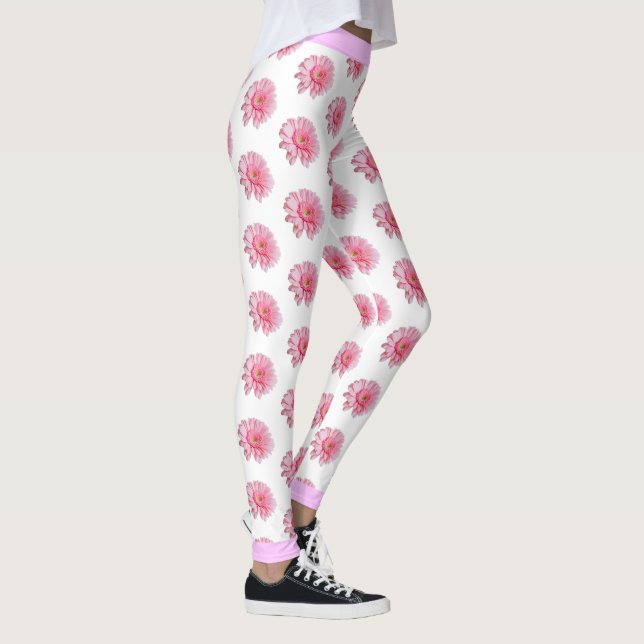 Legging Padrão Floral da Flor Rosa em BRANCO (Direita)