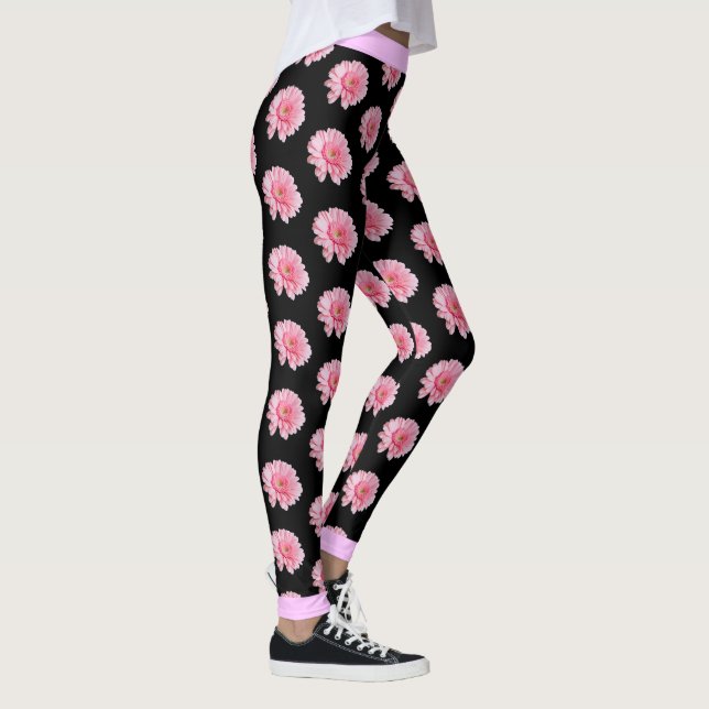 Legging Padrão Floral da Flor Rosa em PRETO (Direita)