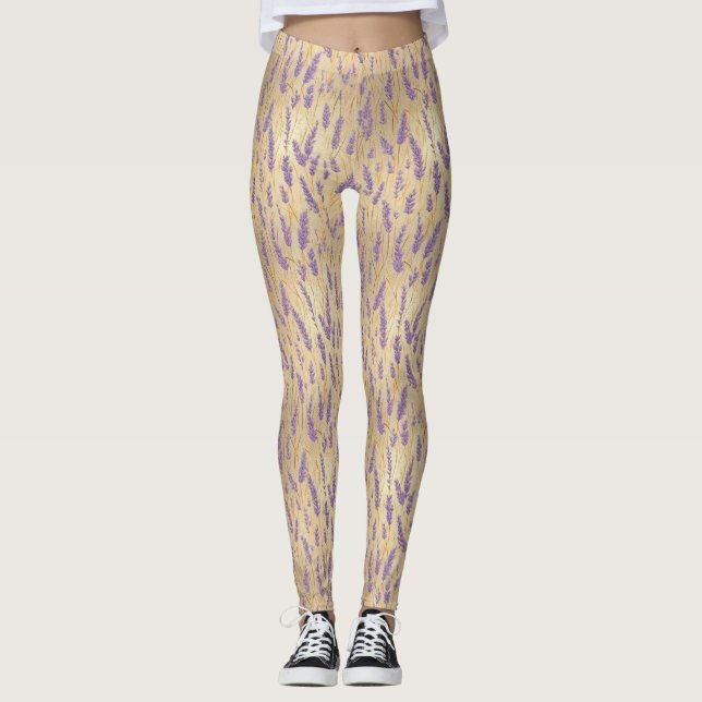 Legging Padrão Floral da lavanda (Frente)