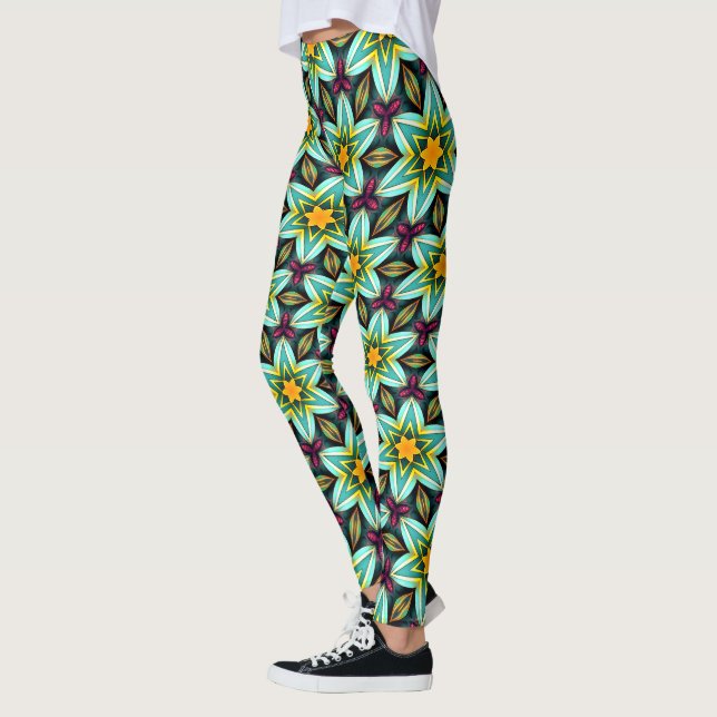 Legging Padrão Floral das Estrelas Verdes (Esquerda)