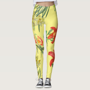 Legging Padrão Floral das Flores Amarelas de Mola Aquática