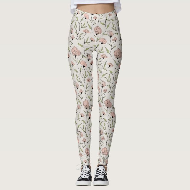 Legging Padrão Floral das Populações Rosa Escamosas Elegan (Frente)