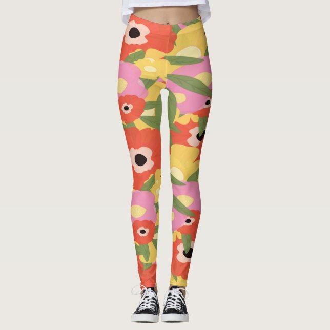 Legging Padrão Floral de Aquarela (Frente)