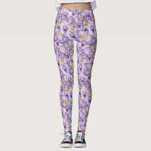 Legging Padrão floral de aquarela com pânico violeta