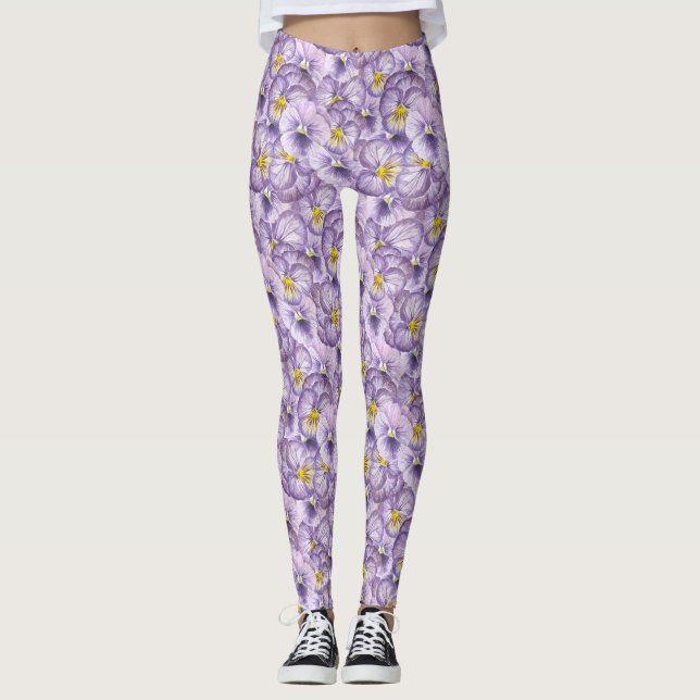 Legging Padrão floral de aquarela com pânico violeta (Frente)