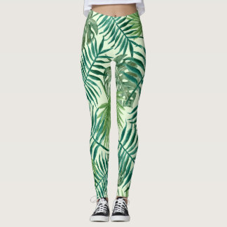 Legging Padrão floral de aquarela de folha de palma