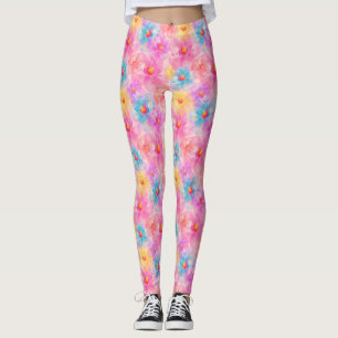 Legging Padrão Floral de Aquarela Retroativa