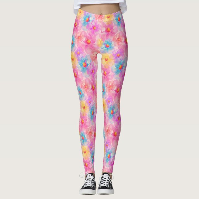 Legging Padrão Floral de Aquarela Retroativa (Frente)
