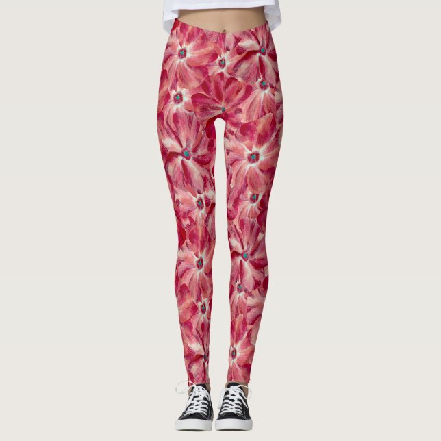 Legging Padrão Floral de Aquarela Vermelha Moderna (Frente)
