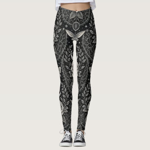 Legging Padrão Floral de Borboleta Gótica (1)