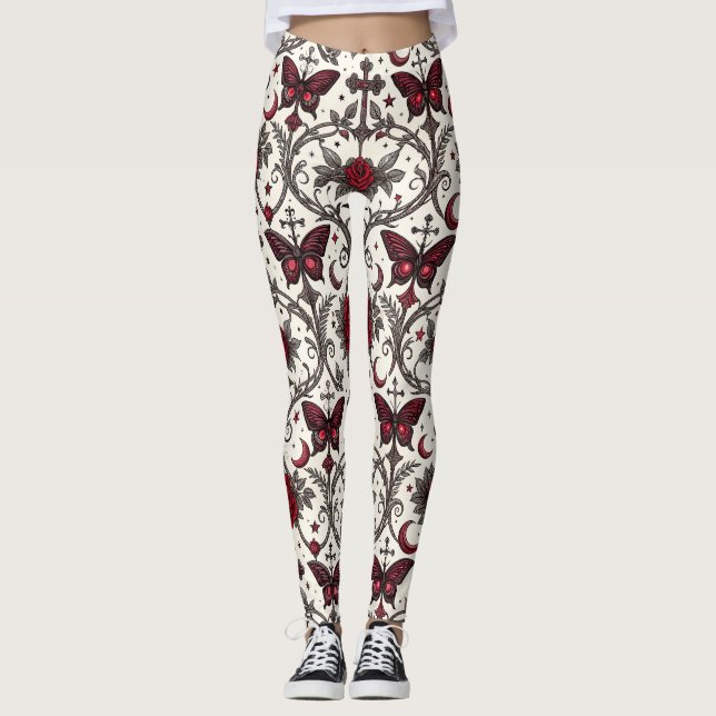 Legging Padrão Floral de Borboleta Gótica (2) (Frente)