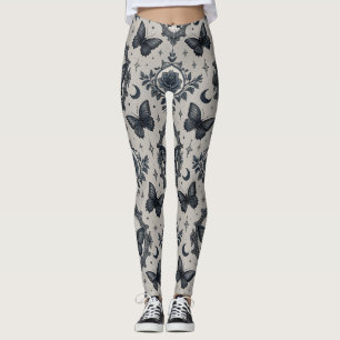 Legging Padrão Floral de Borboleta Gótica (3)