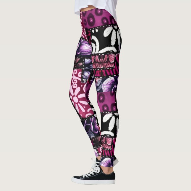 Legging Padrão Floral de Cereja Preta Louca (Esquerda)