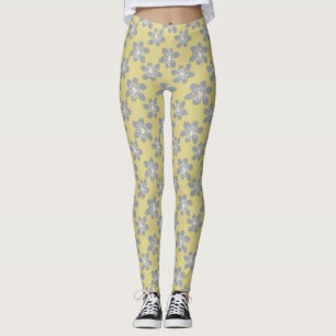 Legging Padrão floral de cinzas amarela e ultra-fina