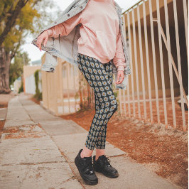 Legging Padrão Floral de Dahlia Branca em Preto