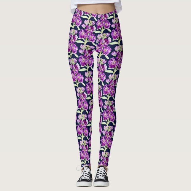 Legging Padrão floral de flor de aquarela (Frente)