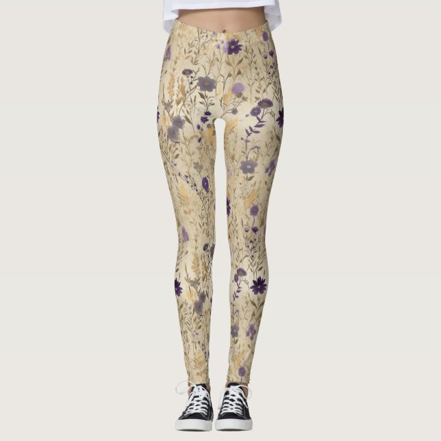 Legging Padrão Floral de Flor Roxo (Frente)