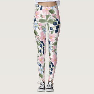 Legging Padrão Floral de Flor Silvestre Pastel e Mirtilo
