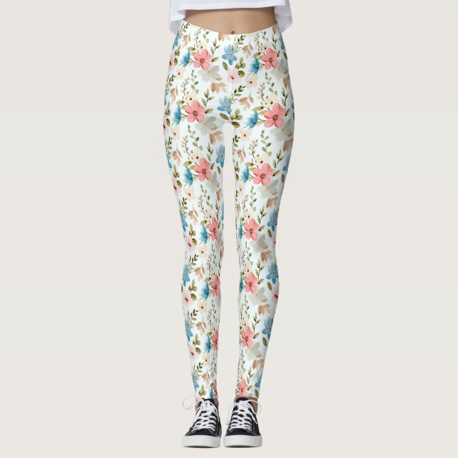 Legging Padrão Floral de Flores Silvestres Aquarela (Frente)