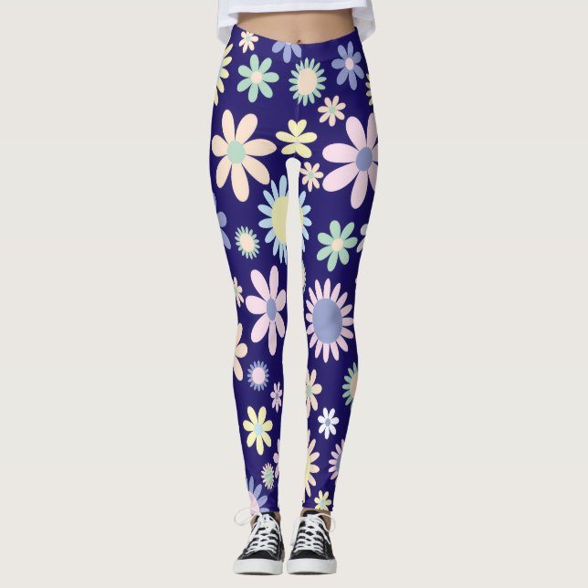 Legging Padrão Floral de Fundo Azul (Frente)