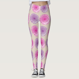 Legging Padrão floral de gerber, rosa e roxo