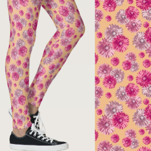 Legging Padrão floral de gerbera margarida laranja rosa fe