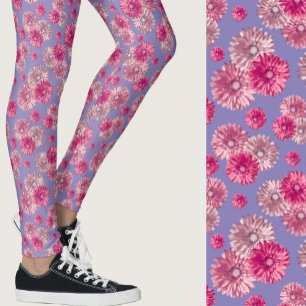 Legging Padrão floral de gerbera margarida rosa e azul