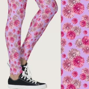 Legging Padrão floral de gerbera rosa feminino roxo