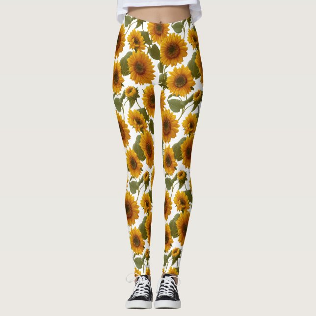 Legging Padrão Floral de Girassóis em Flor (Frente)