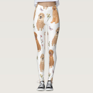 Legging Padrão Floral de Golden Retriever | Cachorro Fofo 