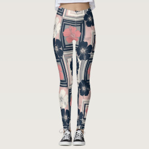 Legging Padrão Floral de Hibisco Azul Elegante (9)